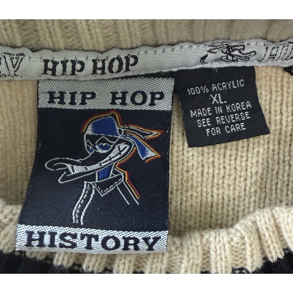 Hip Hop History Graphic Y2K Ribbed Knit Sweater Mens Colorblock Raglan Size XL - Picture 7 of 10